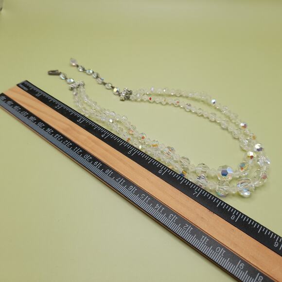 Vintage 1950s Aurora Borealis Crystal Beaded Necklace, Double Strand, 16 Inches - Picture 9 of 10